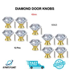 Clear Crystal Diamond Glass Door Knob 40mm Gold Cupboard Furniture Handle