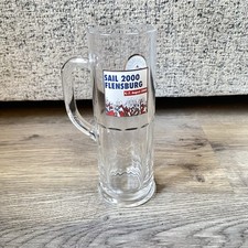 Rare Flensburger Pilsner German Beer Pint Heavy Glass Mug with Handle Sail 2000