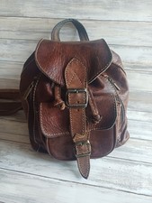 Vintage Chestnut Brown Leather Backpack Rucksack Purse Bag Satchel Shoulder
