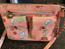 MANTARAY PINK BUTTERFLY FLORAL  HANDBAG CROSS BODY/ SHOULDER  ZIPS POCKETS NEW