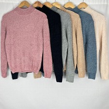 Womens Mock Neck Textured Short Soft Chenille Pullover Jumper ONE SIZE SMALL