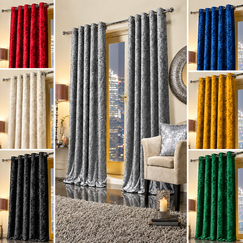 Crushed velvet curtains pair - curtains,