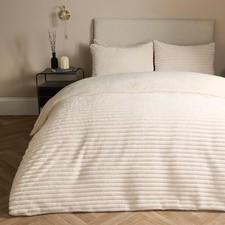 OHS Ribbed Fleece Bedding Set Soft Faux Fur Thermal Duvet Cover with Pillowcase 