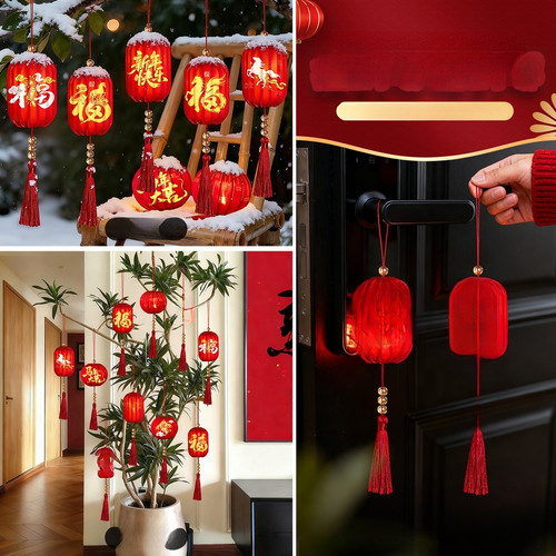 Hanging red lanterns with - red,