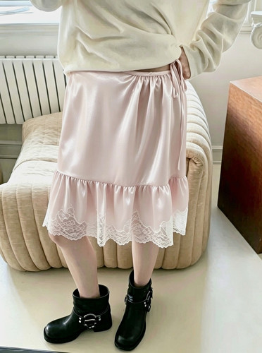 Women pink lace trim - pink,
