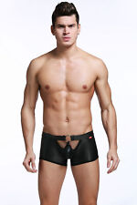Leather Suspender Ring Lingerie Briefs Men's Sexy Patent Leather Underwear