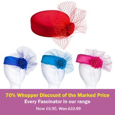 Royal Middleton Pillbox Fascinator Hat, Clean Shape with Net Bows Rose Centre