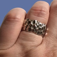 Brutalist-style hammered 925 sterling silver ring MJ mark