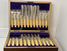 Stunning Wooden Boxed Set Of 12 Person Silver Plated Fish Cutlery Set
