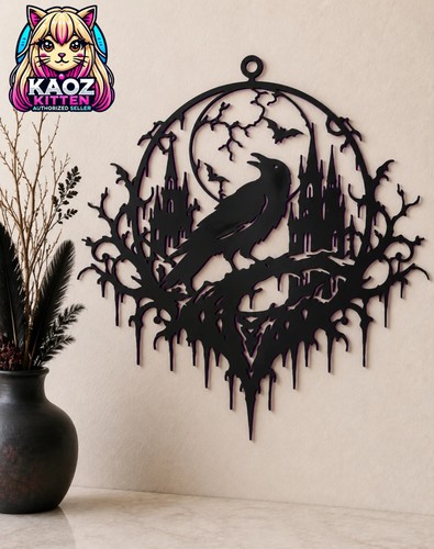 Crow haunted castle wall art - haunted,