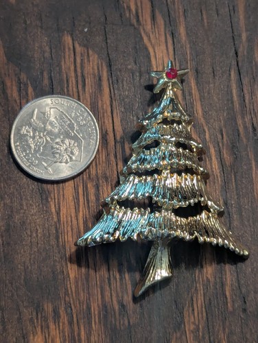 Gold tone christmas tree - tone,