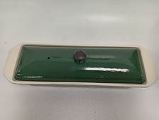 Vintage French Green Enamel Cast Iron Terrine Dish with Lid 10x10x26cm
