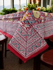 Hand Block Print India Tablecloth 100%Cotton Floral Rectangular Red 60*90 Inch