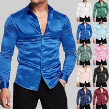 Mens Satin Silk Shirt Long