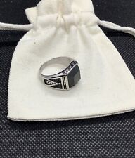 Men’s Masonic Onyx Ring Freemasons Silver Masonry Master Mason Signet Compass U