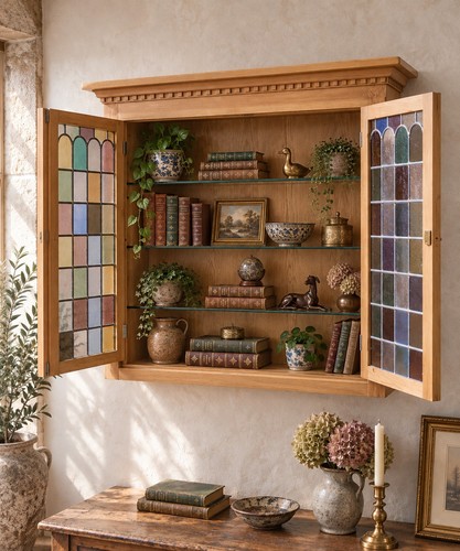 Vintage light oak wall display - light,