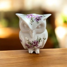 Vintage Hammersley "Victorian Violets" Bone China Owl Trinket Box, Please Read