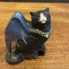 WINDSTONE EDITIONS FLAP CAT BLACK PEACOCK COLOR DRAGON WINGS VINTAGE 9cm PEÑA