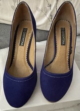 QueenTina Women’s Wooden Heel and Royal Blue Suede High Heel Shoes UK 5 EU 38