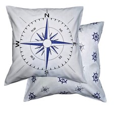 NAUTICAL CUSHION COVERS DECORATIVE SCATTER BLUE WHITE COMPASS HELM WHEEL