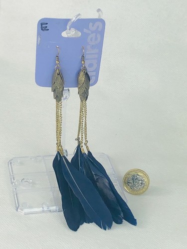Earrings dark blue - earrings, feather