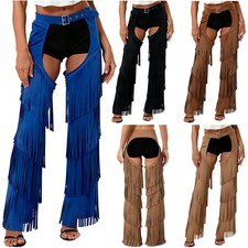 Womens Trousers Fringe Cowgirl Motorcycle Pants Western Cowboy Chaps Halloween