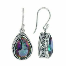 Oval Topaz Rainbow S925 Sterling Silver Hook Drop Dangle Earrings Jewellery GIFT