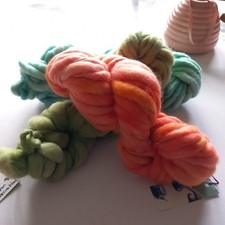 Hand Dyed Hand Spun Super Slub 100% Merino Wool 3 X 50g Skeins Orange Green
