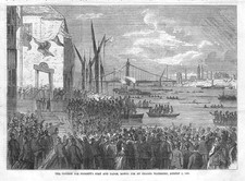 ROWING The Race for Doggetts Coat and Badge on the Thames - Antique Print 1869