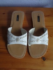 Sandal Slip On Ethel Austin Size 4 White Leather With Embroidery