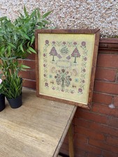 Vintage Needlework Sampler In Antique Wooden Frame - Silver Medal 1979 Poland 