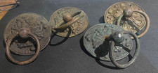 4 Antique Metal Drop Ring Drawer Pulls / Handles 9cm Diameter Mismatched Set