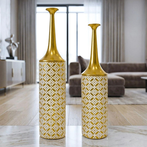 Gold white powder coated metal - gold/white,