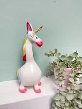 Wooden Unicorn Statue - White & Rainbow Wood Hand Carved Decorative