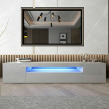 200cm High Gloss TV Unit Cabinet Stand  Black Storage with LED Lights Sideboard