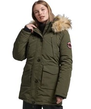Superdry Everest Parka Coat Padded Hood Faux Fur Green Women’s UK Size 8 - New