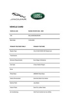 Jaguar Land Rover Original Factory Build Specification Sheet 