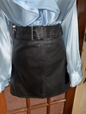 Fetish Butter Soft Real Genuine Leather Belted Mini Skirt Size 18  Waist 38ins