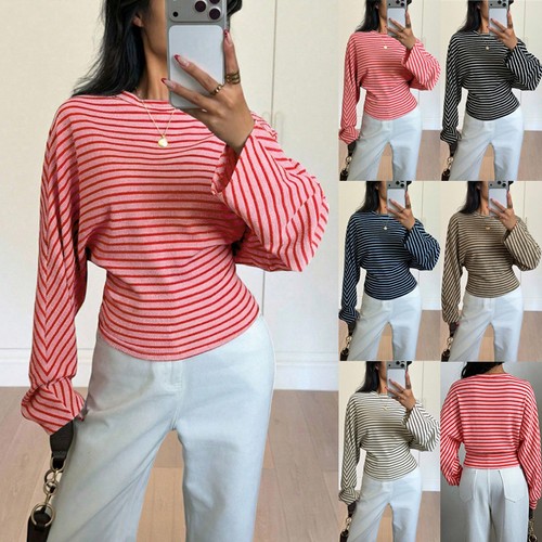Lady striped batwing sleeve - batwing,