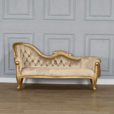 Chaise Longue , French Louis XV Lounge  - Gold Frame with Gold sand   Upholstery