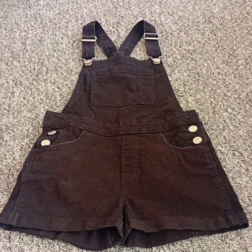 Girls black denim dungaree - black,