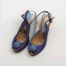 Bourne High Heel Shoes Purple Suede Peep Sole Leather Cork Sole EUR41 UK8