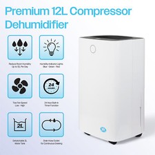 Prem-I-Air 12L Compressor Dehumidifier - 2 Fan Speeds - 2L Tank & 24hr Timer
