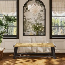 Solid Wood Rattan Bench 59in
