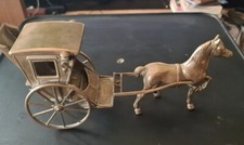 Vintage Antique Brass Cast Horse and Buggy Carriage Wheels Move