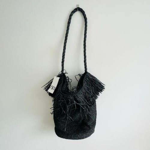 Zara black fringed tote bag - black,