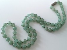 NICE UNTREATED 100% NATURAL GENUINE ICY-LIGHT GREEN JADE JADEITE NECKLACE-18,5"