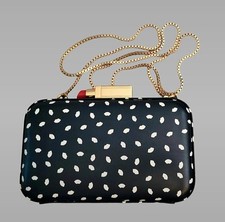 Lulu Guinness Carrie Clutch Bag In Navy & Porcelain Mini Lips Design