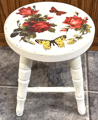 Vintage round wood stool - wood,