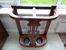 Vintage oak umbrella stick stand, with original metal drip trays, hall stand